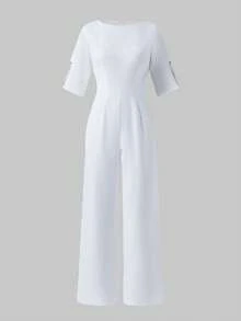 Bộ jumpsuit thanh lịch kiểu Pháp, quần tây nữ trang trọng đơn giản, duyên dáng cho công sở, đi chơi, quần trắng mùa hè - trắng - Xem 6