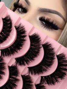 5 Pairs New Arrival Fluffy & Voluminous Full Strip False Eyelashes, Curled & Long-Lasting, Soft Stem Design, Easy To Apply, Reusable, Beginner-Friendly. Complete False Eyelashes, Cartoon Style Lashes - Black - View 7