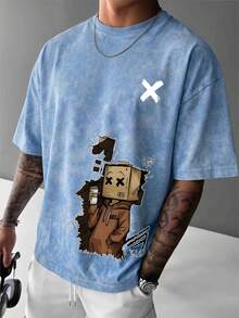 Simple Studio | Men's Retro Minimalist Washed Vintage Short Sleeve T-Shirt | Suitable For Summer Wear | Comfortable & Breathable | Leading Fashion - Dusty Blue - View 3