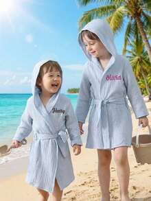 Áo choàng tắm trẻ em cá nhân hóa dành cho bé trai và bé gái - Áo choàng mùa hè nhẹ, mềm mại, thoáng khí, in tên theo yêu cầu, vật dụng cần thiết sau khi bơi, quà tặng cho trẻ nhỏ. - Nhiều màu - Xem 4