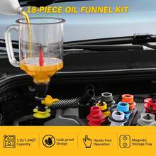 18-Piece Engine Oil Funnel Kit, 1.59QT/1.5L Automotive Oil Funnel Set With 12 Adapters, Elbow Fitting, Arrow Screen And Magnetic Storage Hooks Tray, Compatible With GM, Audi, Land Rover Etc - Default - View 8