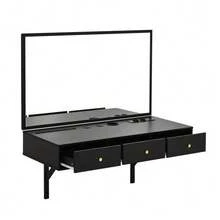 Wall-Mounted Vanity Unit With Mirror, 3 Drawers And Power Outlets, Tablet/Card Slot And Cup Holder; Black. Dimensions: 100 * 105 * 45 Cm (Width * Height * Depth). - Black - View 7