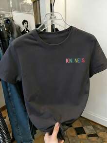 Tween Girl "KINDNESS Is Free SPRINKLE IT EVERYWHERE" Graphic Tee, Suitable For Outdoor Sports, Casual Daily Wear, Street Style, Campus Style, Fashionable For Girls In Spring And Summer - Dark Grey - View 3