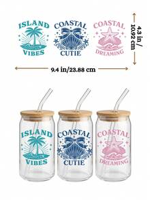 Bộ 4 miếng dán UV DTF hình chú cua dễ thương, hình mai rùa biển Salty Babes Coastal Dreaming, hình dán cốc thủy tinh 16oz, hình dán Island Vibes Beachy. - Mùa hè 03 - Xem 6