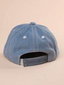 1pc Unisex Baby/Toddler Denim Embroidered "I Love Mama & Papa" Soft Brim Sun Hat, For Spring/Summer/Autumn - Baby Blue - View 4