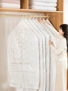 5pcs/2pcs/1pc High Capacity Vacuum Compression Storage Bags, Space Saving Hanging Garment Bags. Suitable For Storing Suits, Dresses, Coats. Can Also Be Used For Wardrobe Organization And Moving - Clear - View 5