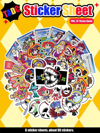 6 Sheets TADC Sticker, JAX, Pom, Cute Cartoon Characters, Digital Circus, Popular Cartoon Character Graffiti Stickers For Planner, Water Bottle, Laptop, Bicycle, Motorcycle, Stationery, Scooter, Furniture, Refrigerator, Phone, Cup, Helmet, Car, Suitable As Gifts For Friends, Family, Fans