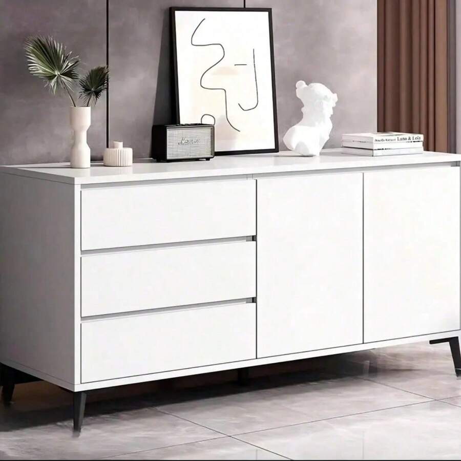 FENGSUN Modern Light Wood Dresser With Functional Storage - White - View 1