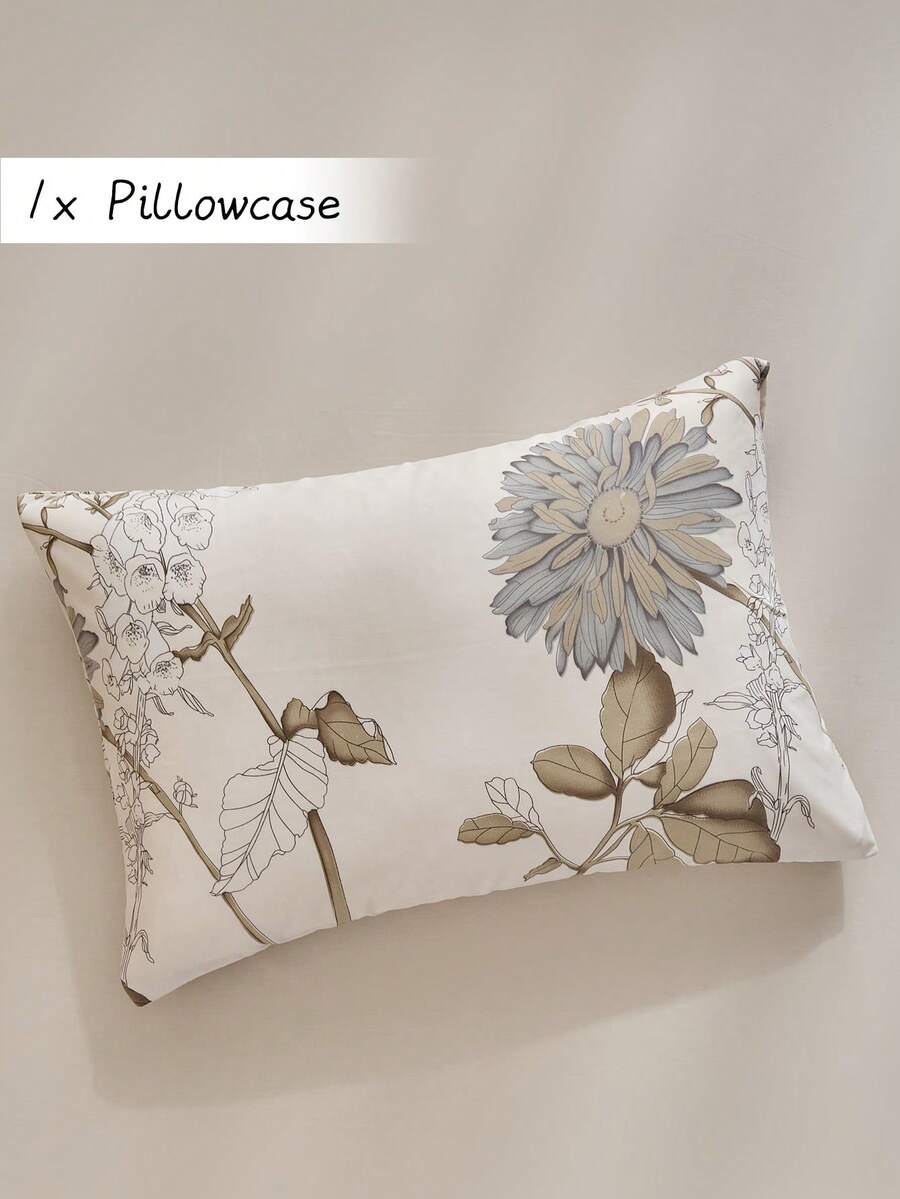 1 pieza Funda de almohada de poliéster con estampado floral, funda de almohada decorativa de estilo rústico adecuada para todas las estaciones, suave y transpirable, lavable a máquina, sin relleno - Multicolor - Ver 1