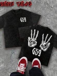 Unique Tailor - Double-Sided Washed Cotton, Dark Style Skull Gesture "G59" Printed T-Shirt, High-Quality Wax Printed Cotton Retro Fashion Brand T-Shirt, Men's T-Shirt, Beach Essential, Summer T-Shirt, Holiday Gift, Perfect Gift,2026  New World Depression Album Cover Tee,Vacation Outfits Women,Concert Outfit Women - 黑色 - 查看 7