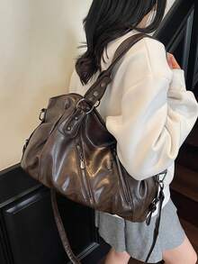 Retro Minimalist Large Capacity Fashion Student/Work Commute Tote Bag - Coffee - View 6