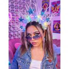 Light Up Star Crown Headband Blue And Silver Glitter Stars LED Rave Party Headwear Accessory For Women - BlueWhite - View 6