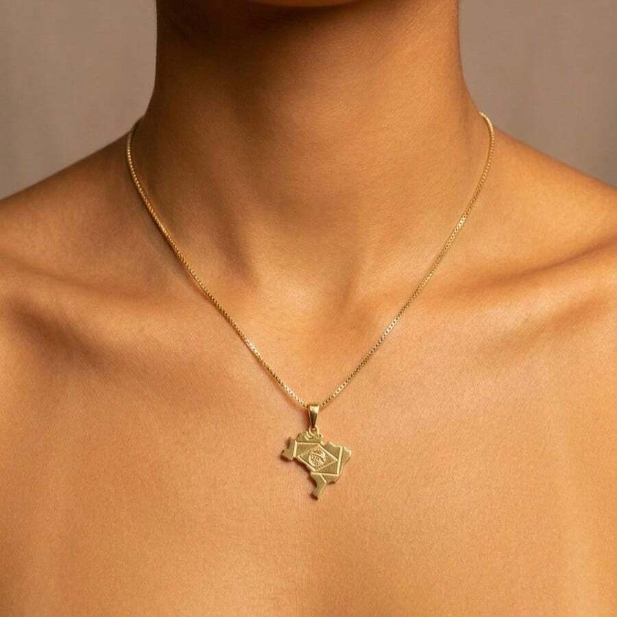 Brazil World Cup Map Necklace - Gold And 925 Silver Plated, 45cm - Vàng - Xem 1