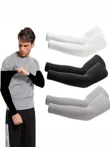 3 Pairs Breathable Stretchy Arm Sleeves, Outdoor Sun Protection Sleeves, Suitable For Summer Sports, Cycling, Daily Wear,Men Gifts,Camping - A - View 8