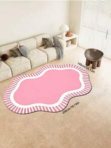 1pc Modern Pink Striped Creative Carpet, Soft And Elegant Decor Rug For Living Room And Bedroom, Washable Area Rug, Home Decor, Graduation Gift - Multicolor - View 8