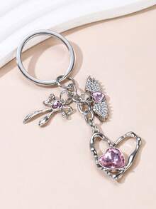 1pc Y2K Style Black Rhinestone Cross, Bow, Moon, Heart Shaped Metal Keychain, DIY Fashion Bag Charm, Gift For Friends - Multicolor - View 3