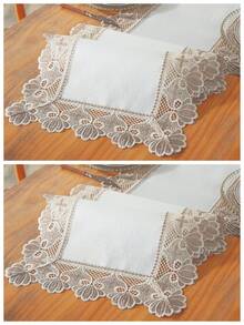 1 pieza Camino de mesa de encaje 100% poliéster lavable, decoración del hogar minimalista y elegante, resistente al calor y a las manchas, tapete de mesa de comedor adecuado para comedor, cocina, sala de estar, interior y exterior, disponible en múltiples tamaños y colores - Café integral - Ver 11