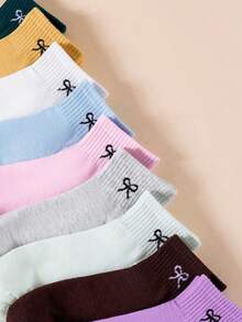 1/5/10/15/20 Pairs Random Women's Solid Color Bow Tie Sports Style Breathable Ankle Socks - Multicolor - View 6