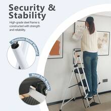 White Four-Step Step Stool, Lightweight Four-Step Folding Stool, Wide Non-Slip Pedal And Handle, Sturdy Steel Ladder, Multifunctional Ladder, Usable At Home, In The Kitchen, In The Office Or In An Elevator. - A - View 3