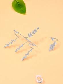 Bộ 2 chiếc nhẫn kết hợp họa tiết lá và hoa, nhẫn đeo ngón tay xếp chồng và phụ kiện vòng tay dành cho nữ. - Bạc - Xem 4