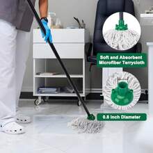 Mop For Floor Cleaning2 Pcs Cotton String Wet Mops Replacement Head Compatible With Microfiber Cloth Mop Refill And 0.8" Diameter Mops Handle Green 1 Handle And 2 Heads - Green - 查看 5