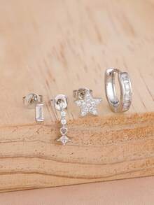4PCS Fashion Star Stud Earrings Sets For Women Simple Geometry Hoop Earring Cartilage Piercing Jewelry - 1-silver-4PCS - View 3
