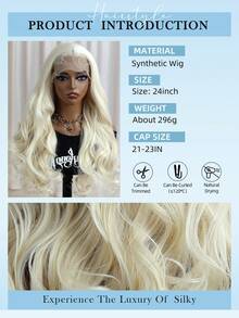 22 Inch 613# Blonde Curly Wave Lace Front Wig, Imported Japanese Silk Material, Soft & Comfortable, Suitable For Daily, Party, Cosplay And Other Occasions - Gold - View 9