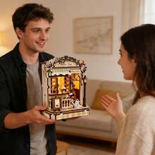 3D Wooden Puzzle Book Nook Kit DIY Morning Dew Flower Shop Miniature House Building Set Florist Store Diorama For Adults Home Decoration - Mocha Brown - View 5
