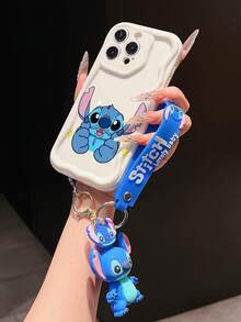 Disney Has Authorized, Phone Case - Chain Set, The Stitch Lilo & Stitch Phone Case Plus A Silicone 3D Or Fluffy Style Stitch Bracelet With Metallic Ring Removable Bracelet, Stitch And Angel Pattern, Compatible With Iphone 17/16/15/14/13/12/11/XS/XR/X Plus Pro Max, Wavy Design Phone Case For Girl, A Stylish Cartoon Summer Phone Case, The Perfect Gift Choice, Phone Protection, Durable Phone Cover, Great Gift For Friends And Family - Màu trắng kiểu A - Xem 3