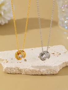 1件时尚休闲铜锆石漂浮星球造型简约百搭颈链，适合日常佩戴，亦可作为礼物 - 星球 - 查看 2