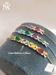 1pc Personalized Birthstone Name Bracelet, Customizable Family Birthstone Bracelet, Gift For Mom, Birthday Gift For Her - Multicolor - View 2