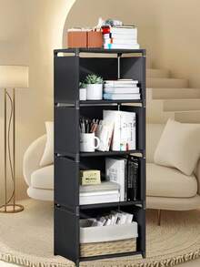 1 pieza Estantería sencilla, para uso doméstico/estudiantil, opción de color negro o blanco, estantería de oficina de escritorio, estantería de almacenamiento para casa de alquiler, estantería de mesita de noche para dormitorio, estantería de pie para almacenamiento - Multicolor - Ver 11
