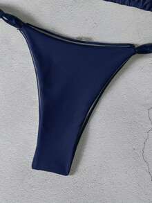 Bộ bikini thanh lịch dành cho nữ với dây đeo mảnh, thiết kế buộc thắt nút tạo vẻ ngoài thời trang và quyến rũ cho kỳ nghỉ hè trên bãi biển. - Màu xanh hải quân - Xem 6