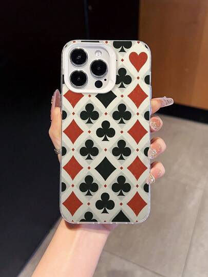 غطاء هاتف شفاف بعناصر بطاقة لعب رجعية، غطاء واقي ناعم مقاوم للسقوط بطراز INS، خيار هدية فريد ومثير للاهتمام، مناسب ومتوافق مع سلسلة Apple 17/17Pro/17ProMax/16/11/16Plus/16ProMax/16e/15ProMax/13/14/12/14ProMax/12ProMax/13ProMax/12Pro/13Pro/14Pro بالكامل