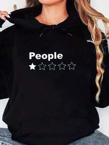 Women's Letter Print Hooded Sweatshirt - Cozy Pullover Hoodie With Long Sleeve, All-Season Casual Sweater, Regular Fit Blouse For Casual Attire, Machine Washable (Year-Round Wardrobe Staple) - màu đen - Xem 8