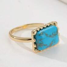 1pc Bohemian Copper Ring With Turquoise Stone - Hypoallergenic Jewelry For Weddings, Parties, Christmas And Thanksgiving, Unisex Fashion Ring, Bohemian Jewelry, Elegant Accessory, Best Christmas Gift - Two-color - View 2