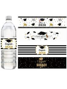 10张2026毕业派对矿泉水瓶贴纸，2026学年帽装饰水瓶贴纸，2026毕业水瓶标签，高中/大学毕业庆祝水瓶装饰标签，礼品包装标签，祝贺毕业派对用品 - 彩色 - 查看 1