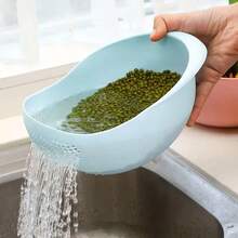 1pc Multifunctional Storage Basket - Fruit, Vegetable, Rice, Grain Washing And Draining Dual-Use, Space-Saving Kitchen Organization Essential, Durable Colander, Strainer, Rice Washing Bowl With Built-In Filter - Ideal For Effectively Rinsing Small Grains And Kitchen Prep, Food- Material, Great For Draining Cooked Pasta/Veggies, Versatile Filter | Efficient Drainage | Practical Kitchen Tool - One Size Fits All - View 5