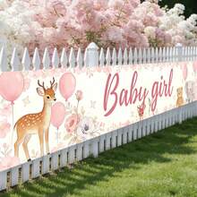 Decoraciones para baby shower, pancarta para fiesta de revelación de género, fondo para dar la bienvenida a una bebé niña, póster de bendición para baby sprinkle, colgante de pared con animales para bautizo - Multicolor - Ver 11