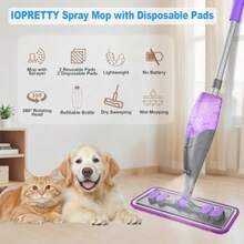 Spray Mops For Floor Cleaning - Wet Dry Mops With 2 Washable + 2 Disposable Pads For  Powermop - Refillable Bottle For Hardwood Tile Home Kitchen - Absorbs Pet Hair Dust Stains - Xám xanh - Xem 4