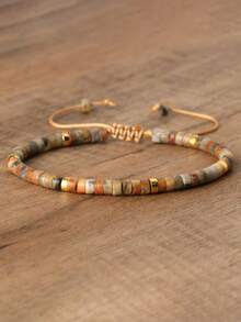 1 chiếc vòng tay đính hạt đá Picasso Jasper, vòng tay đơn giản chất lượng cao có thể điều chỉnh, vòng tay đá tự nhiên, vòng tay tinh tế. - Mã não điên - Xem 2