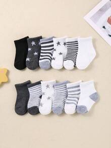 1/12 Pairs Random Color Baby Ankle Socks, Star Stripe Pattern, Newborn Essentials, Children Party Gift, Fun Socks, Beach Summer, Baby Accessories - Multicolor - View 7