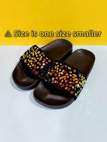 Girls' Glitter Fashion Casual Slippers, Soft & Comfortable Shiny Flat Slides, Suitable For Indoor & Outdoor Wear All Seasons - Black - View 21