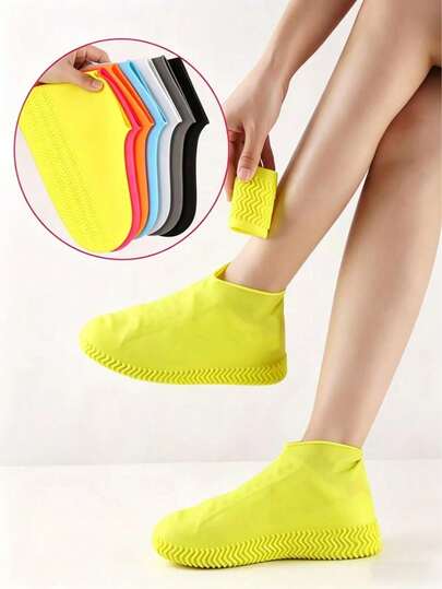 1 Pair Waterproof Anti-Slip Rain Shoe Covers, Thick Latex Wear-Resistant, Outdoor Silicone Galoshes, Unisex