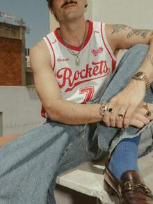 Vintage Distressed Printed Basketball Jersey, Rockets #7 Shirt, Streetwear Sleeveless Top - White - View 3