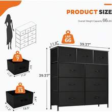 Sweetcrispy 9 Tall Fabric Clothes Cabinet Storage Organizers And Wood Top Surface Table Chest Of Drawers, 9 Drawer Dresser,Grids Grid Cabinet  Fabric Storage Tower For Bedroom, Hallway, Entryway, Closet, Tall Chest Organizer Unit With Fabric Bins, Steel Frame, Wood Top, Easy Pull Handle, Charcoal - Black - View 2