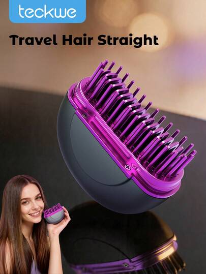 Teckwe 迷你便携式无线直发梳，无线负离子直发刷，长续航热梳直发器，轻巧迷你，旅行必备