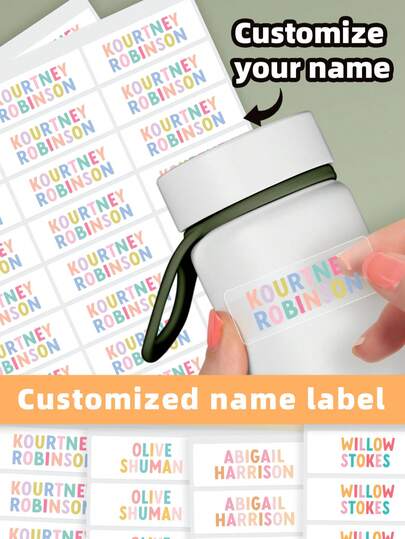 1-240pcs Customizable Name Labels - Personalized Text Stickers And Iron-Free Name Tags. With Waterproof And Oil-Resistant Properties, Vibrant Text Colors, Practical Solution To Prevent Loss. Use Different Text Colors To Distinguish Storage Boxes, Kitchen Spice Bottles, And Luggage Contents.