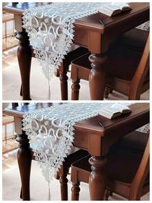 100% Polyester Embroidered Lace Table Runner, Tablecloth, Dresser Scarf, Suitable For Indoor/Outdoor, Kitchen, Living Room, Wedding, Party Decor, Multiple Sizes Available, All Season - White - View 18