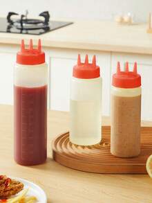 Inverted Squeeze Bottle Multi-Function Kitchen Squeeze Bottle - PVC-Free Large Nozzle Dispenser Bottle Refillable For Sauces And Syrups, Suitable For Kitchen And Restaurant, Leak-Proof Self-Sealing Design, Ketchup Condiment Bottle - Multicolor - View 4